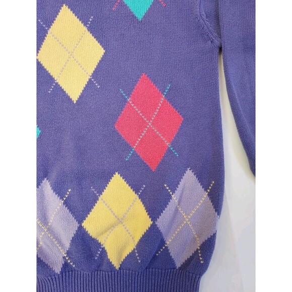Vintage Mens Tulchan Purple Cotton Argyll Diamond Knit Crew Neck Pullover Size M - Picture 4 of 8